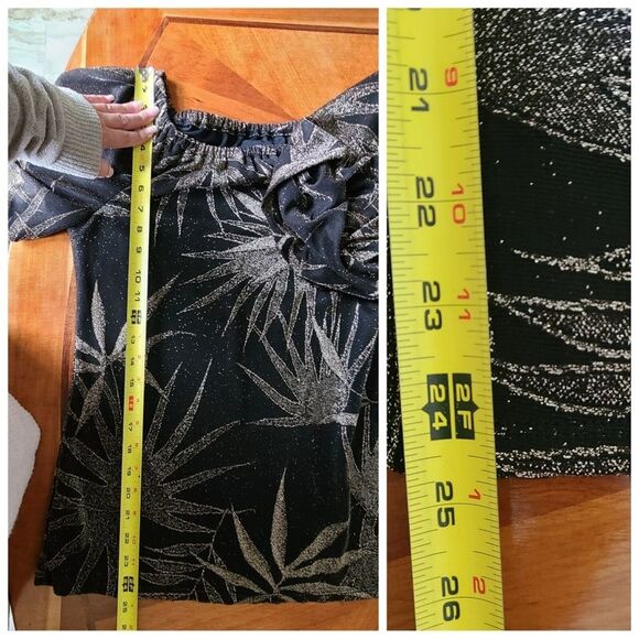 MSK Lined Blouse‎ Medium Glitter Print Floral Off The Shoulder Puffed Sleeves - Picture 11 of 12